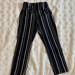 Black and white vertical stripe cut off pants